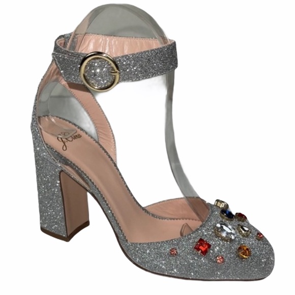 J Crew Vicky Pump With Jewels Silver Glitter 6.5 - Picture 3 of 16